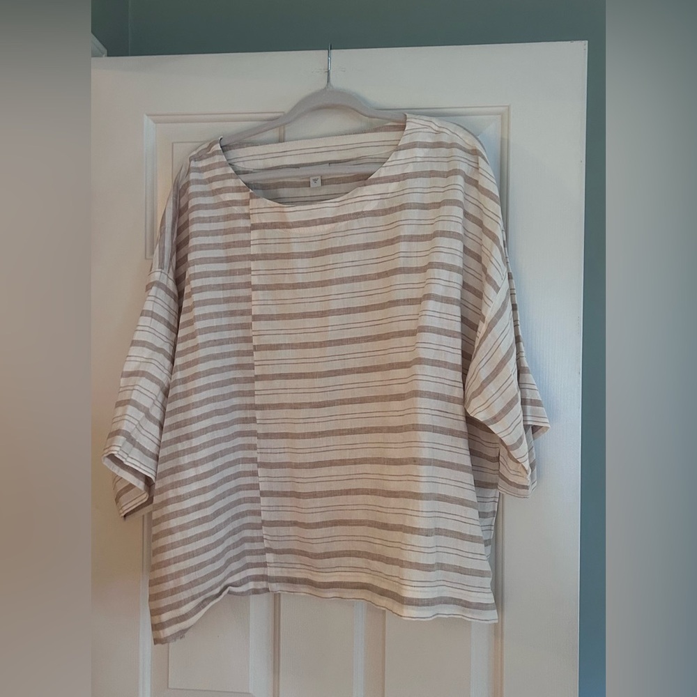 NWOT J. Jill Neutral Striped Linen Tunic - Beige & White XL